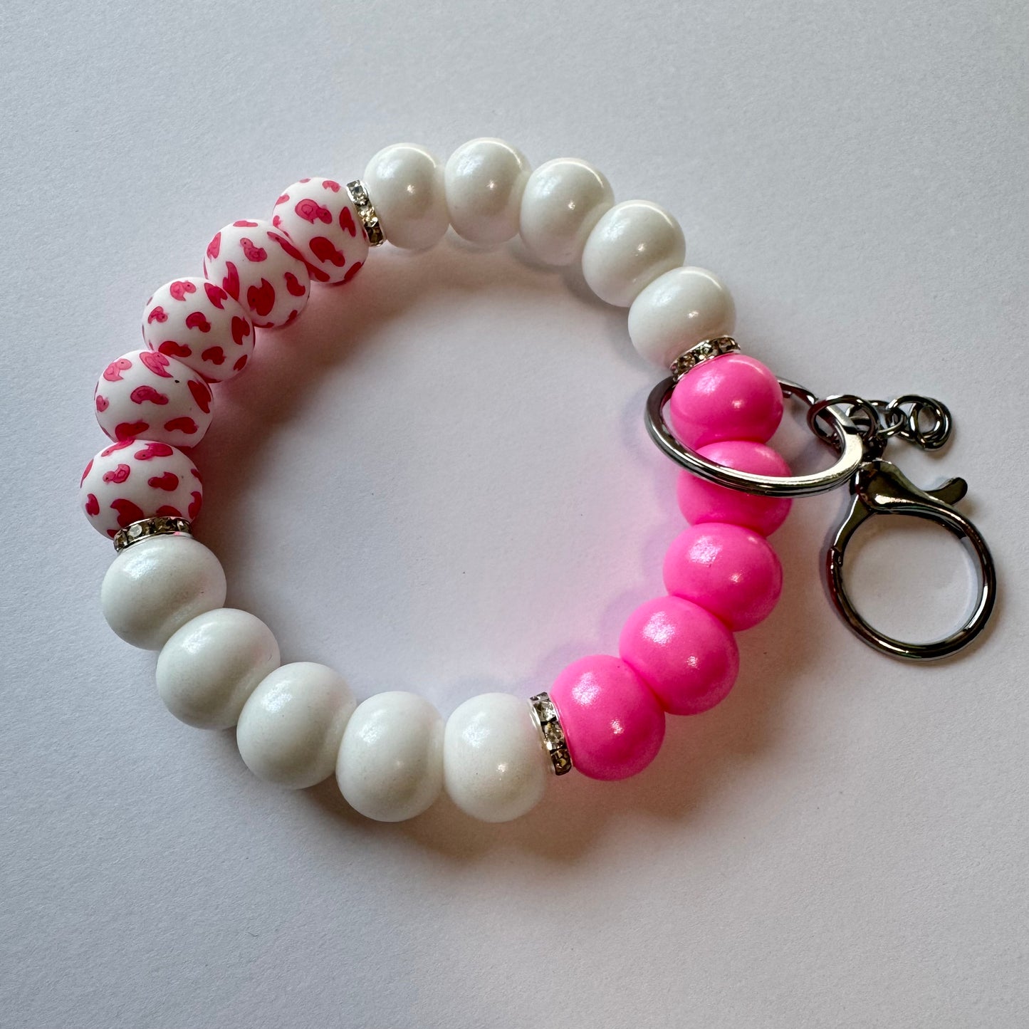 Pink & White Rubber Duck Wristlet Keychain