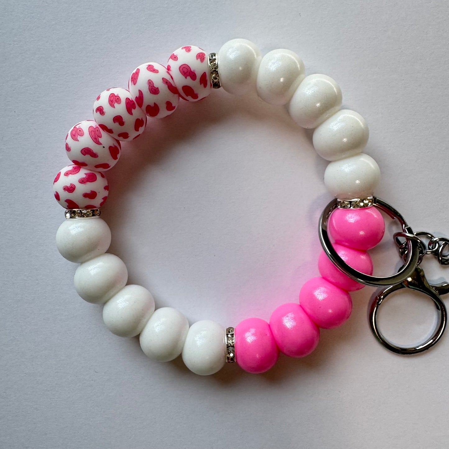 Pink & White Rubber Duck Wristlet Keychain