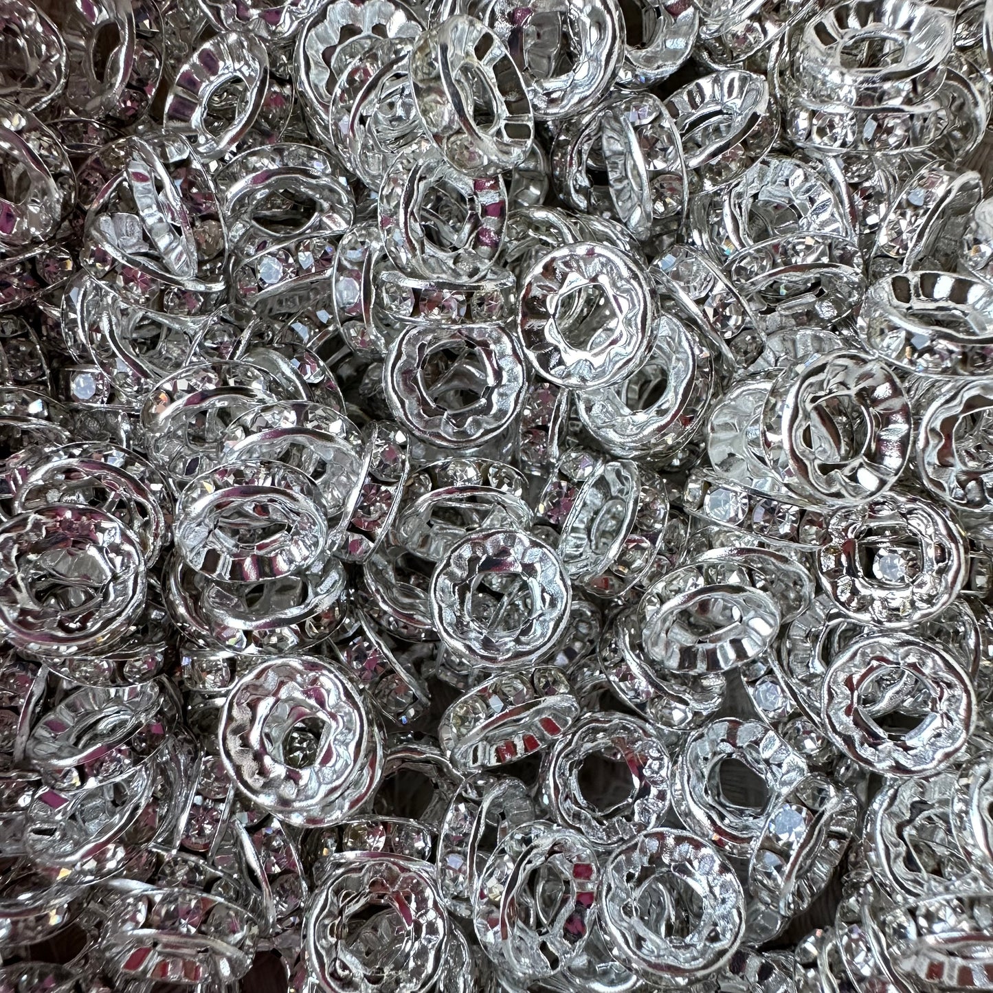 Silver 10mm Wide Hole Rhinestone Spacers 50/100pcs
