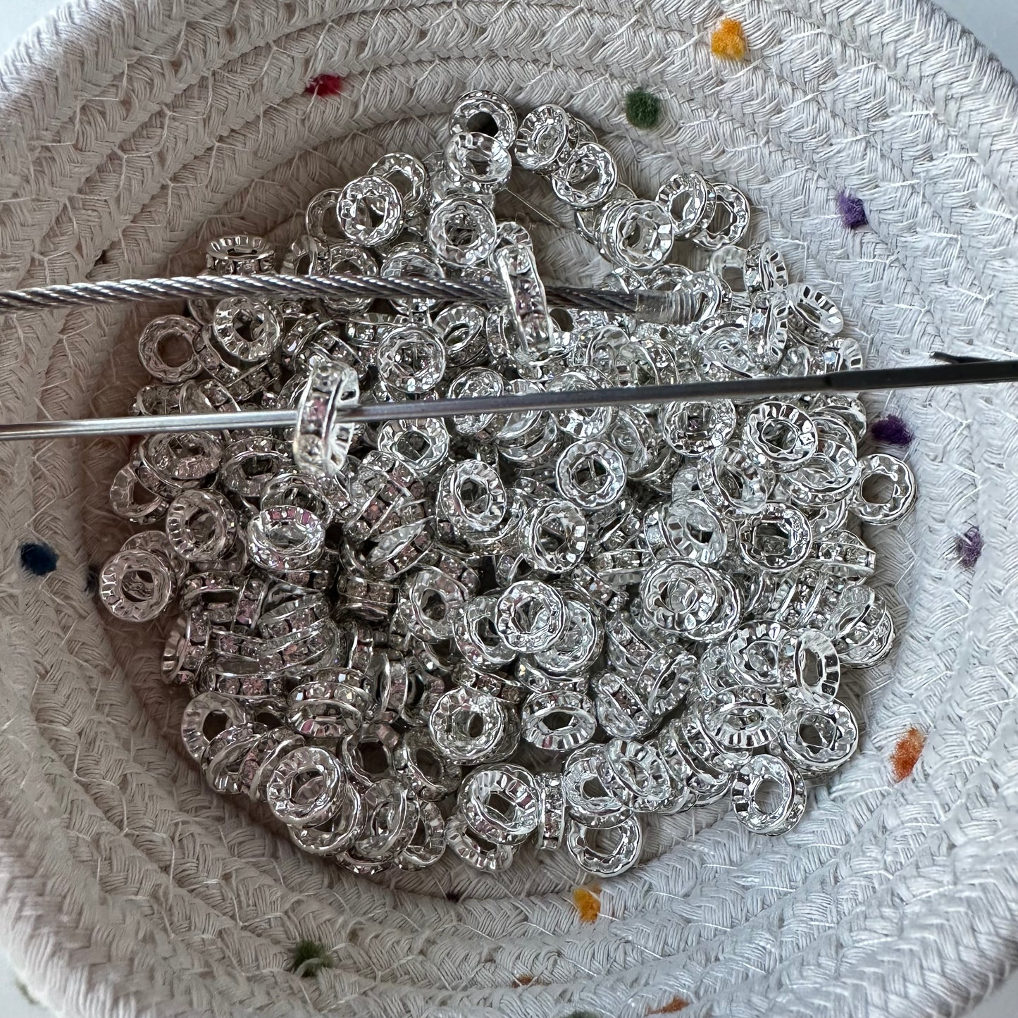 Silver 10mm Wide Hole Rhinestone Spacers 50/100pcs