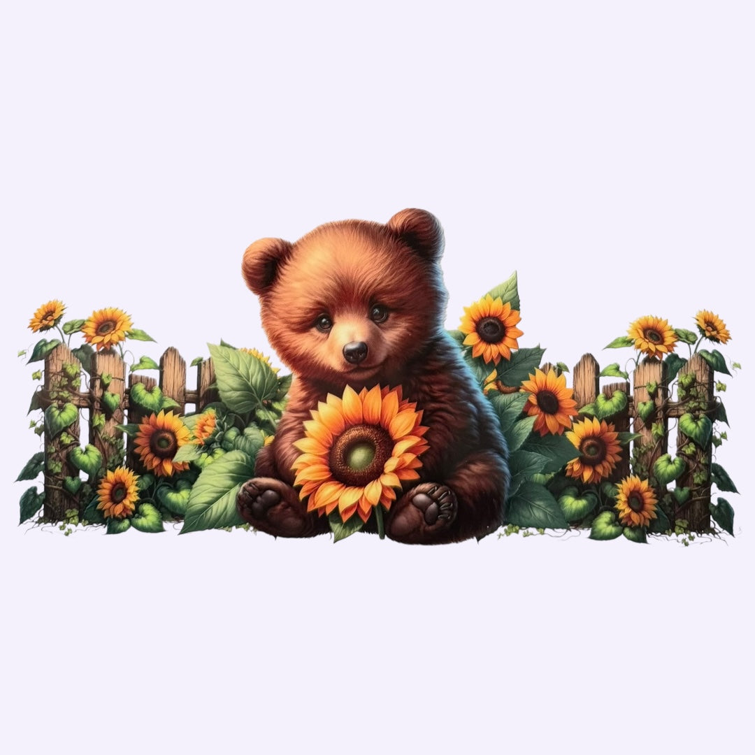 Bear Cub with Sunflowers
