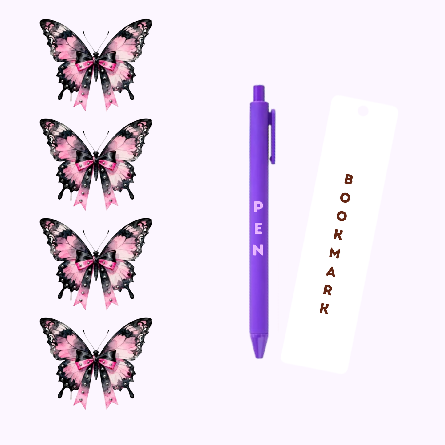 Pink Butterfly Pen/Bookmark Wrap #28