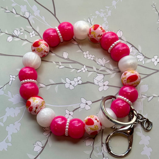 Pink Strawberry Wristlet Keychain
