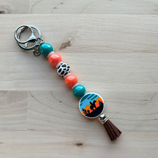 Orange/Teal Horse Keychain