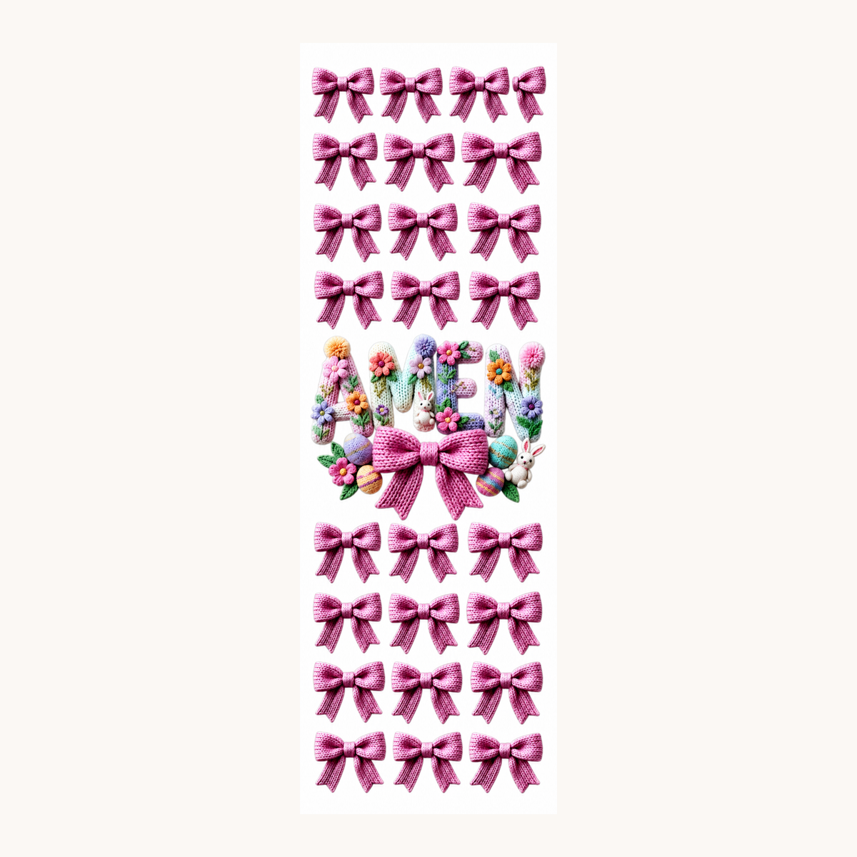 Yarn Amen with Bows and Bunnies