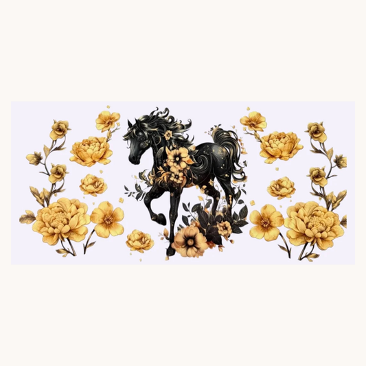 Black Horse with Golden Flowers