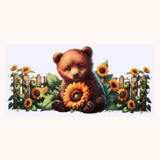 Bear Cub with Sunflowers