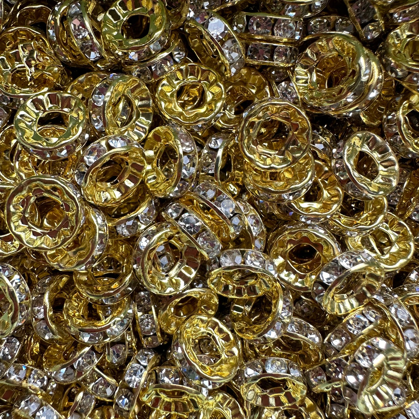 Gold 10mm Wide Hole Rhinestone Spacers 50pcs