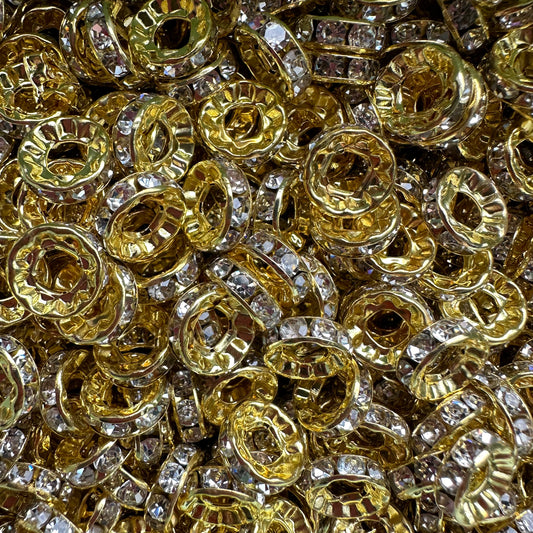 Gold 10mm Wide Hole Rhinestone Spacers 50pcs