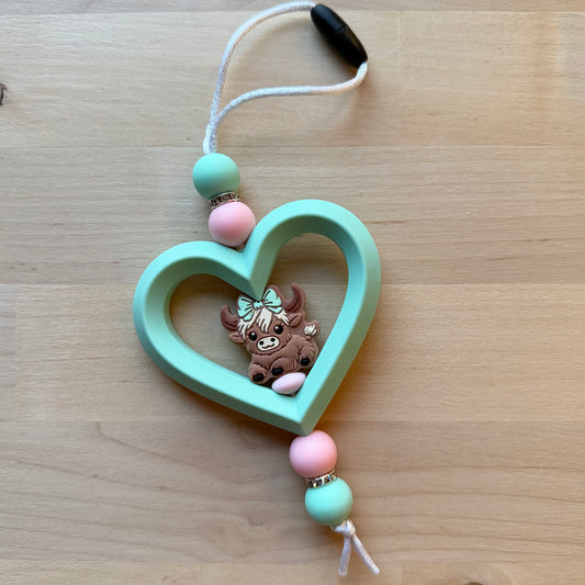 Teal Heart Cow Car Charm