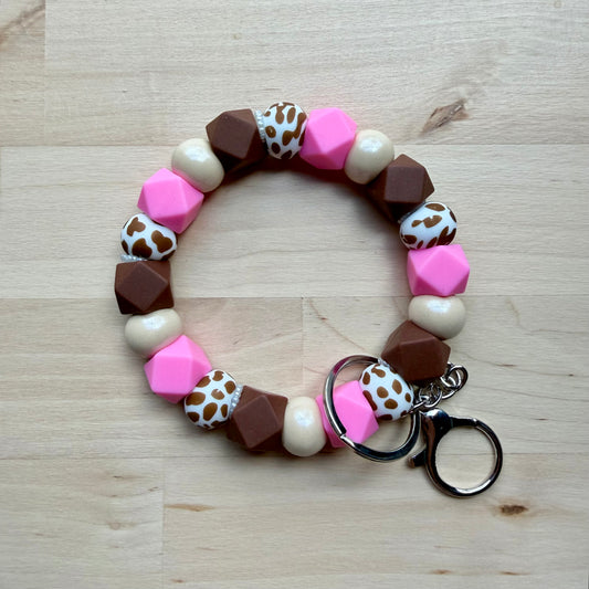 Brown Cow/Pink Wristlet Keychain