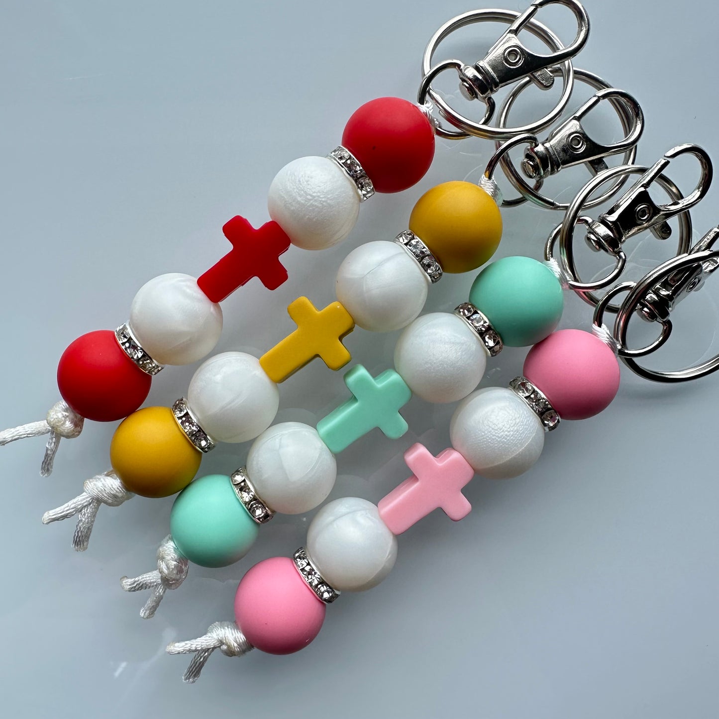 White Pearl Cross Keychains