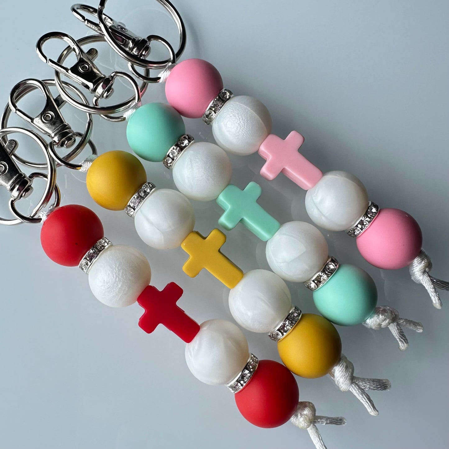 White Pearl Cross Keychains