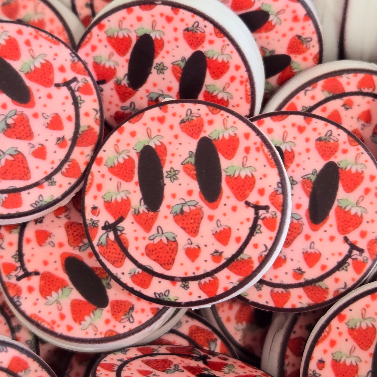 Pink Strawberry Smiley Face