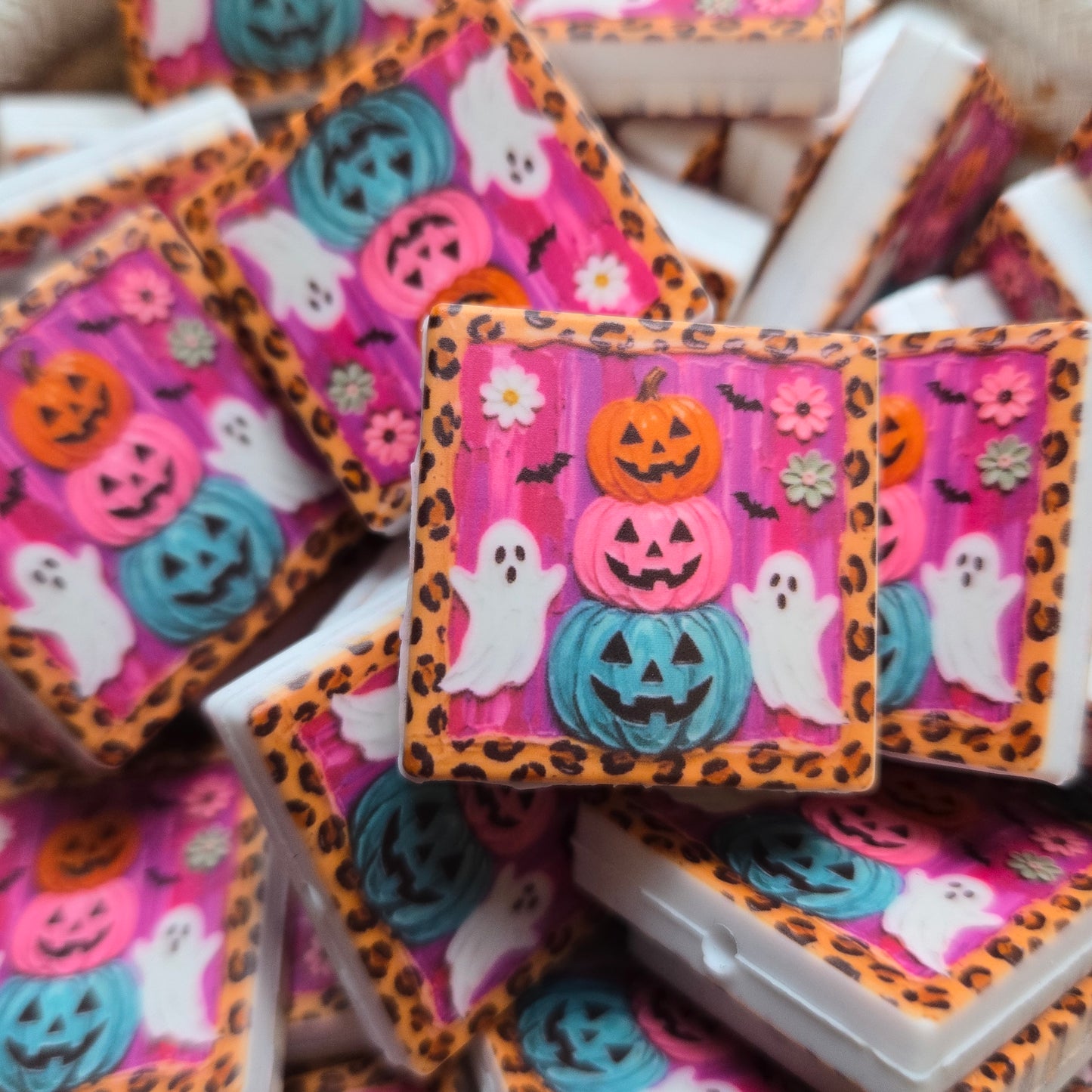 Cute Stacked Pumpkins And Ghost